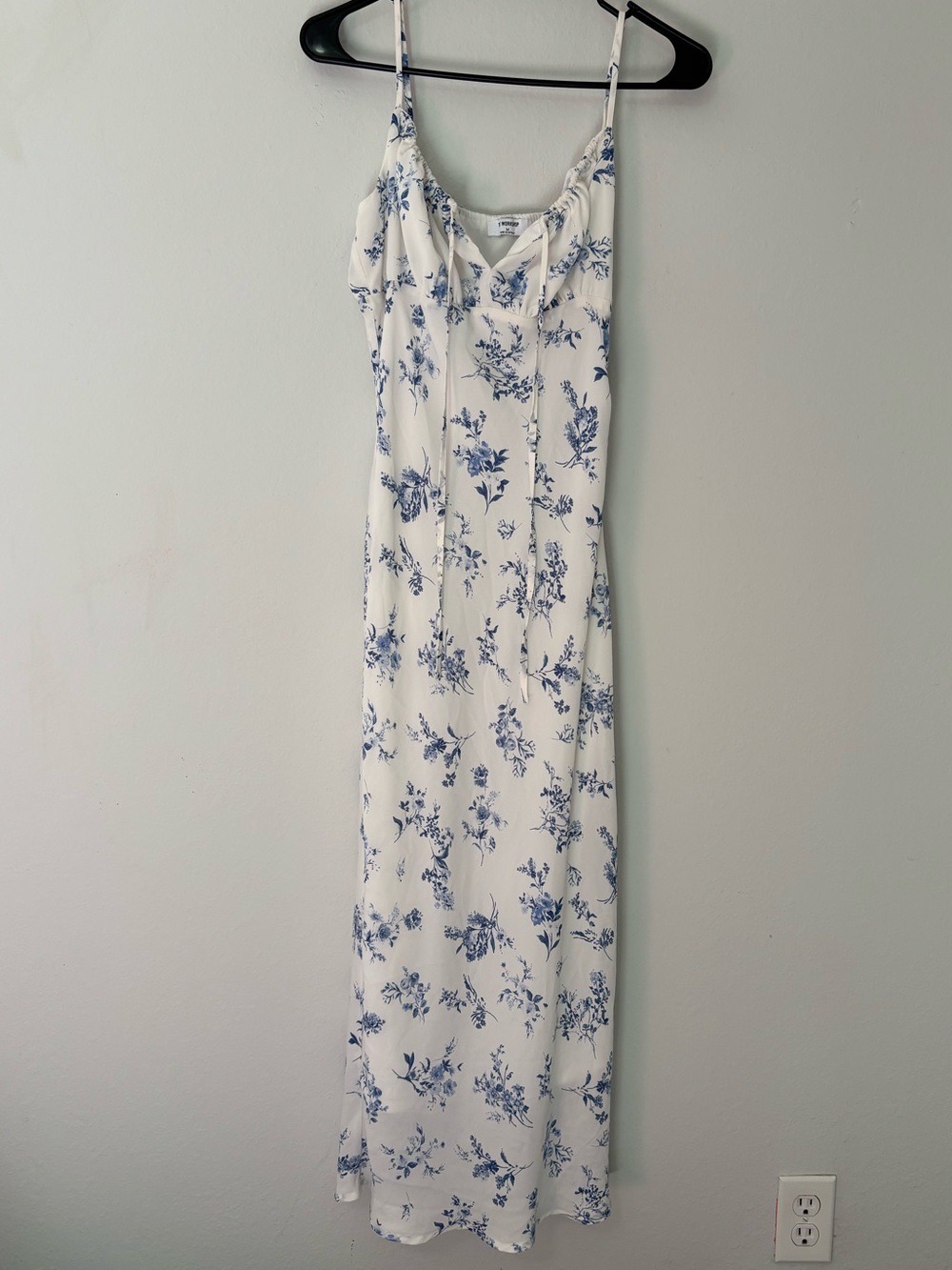 The Workshop Blue White Floral Midi Slip Dress Ruched Tie Bust M
